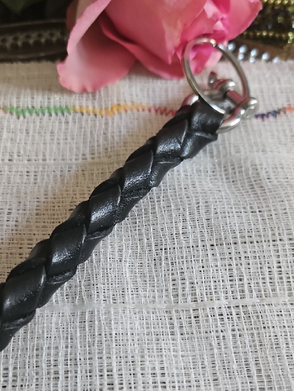 Hand Crafted Braided Genuine Black Leather KeychainTurquoise Sun Gifted - Picture 6 of 11